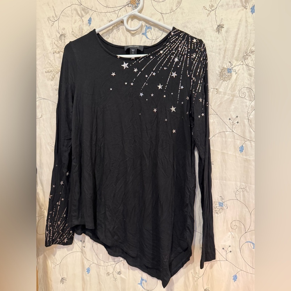 Karen Kane Black Starburst Embellished Long Sleeve Top
